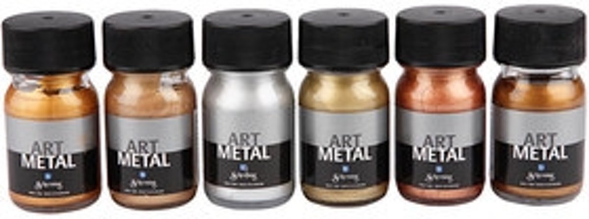 Art Metal verf, metallic kleuren, 6x30ml [HOB-30696]